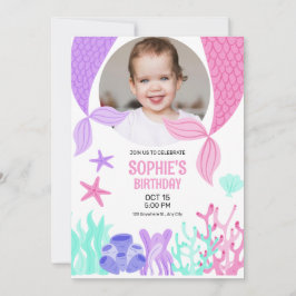 かわいい人魚の尾、写真と人魚の誕生日 招待状