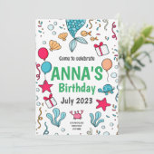かわいい人魚の尾、海の下の誕生日 招待状 (スタンド正面)