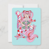 かわいい人魚の水彩画イラストのホリデーカード シーズンカード (正面)