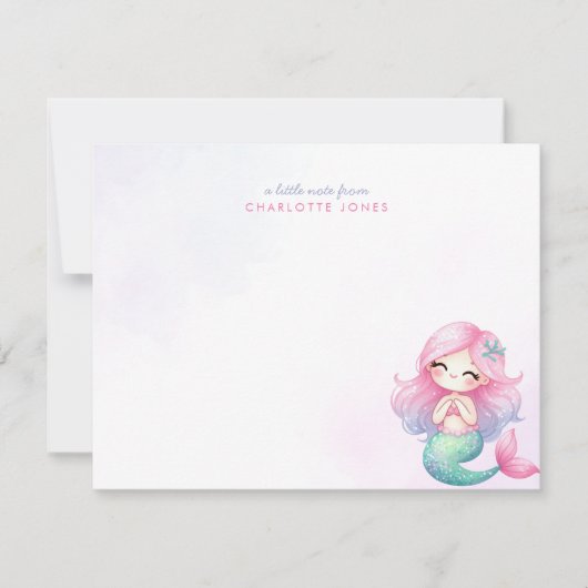 かわいい人魚の水色の子供たち文房具 ノートカード (正面)