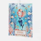 かわいい人魚の海のパーソナライズされた下 ガラスオーナメント (正面左)