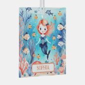かわいい人魚の海のパーソナライズされた下 ガラスオーナメント (正面右)