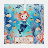 かわいい人魚の海のパーソナライズされた下 ガラスオーナメント (裏面)