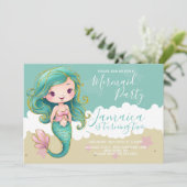 かわいい人魚の海のビーチの誕生日パーティー 招待状 (スタンド正面)