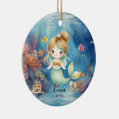 かわいい人魚の海の水彩パーソナライズデザイン セラミックオーナメント (右)