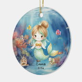 かわいい人魚の海の水彩パーソナライズデザイン セラミックオーナメント (左)