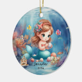 かわいい人魚の海の水彩パーソナライズデザイン セラミックオーナメント (左)