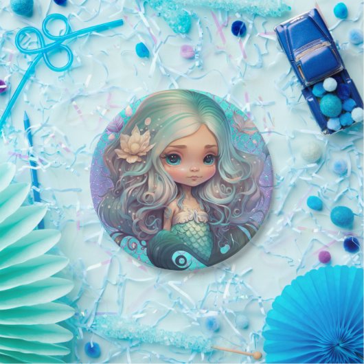 かわいい人魚の海の青はかりで測紫 ペーパープレート (パーティー)