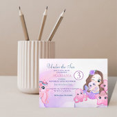 かわいい人魚の紫とピンクの3歳の誕生日 招待状