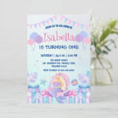 かわいい人魚の虹の水彩の誕生日パーティー 招待状 (スタンド正面)