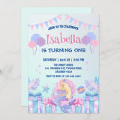 かわいい人魚の虹の水彩の誕生日パーティー 招待状 (正面/裏面)