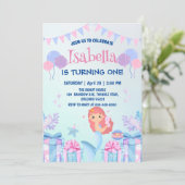 かわいい人魚の虹の水彩の誕生日パーティー 招待状 (スタンド正面)