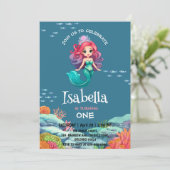 かわいい人魚の虹色のカラフルな誕生日パーティーの名前 招待状 (スタンド正面)