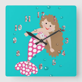 かわいい人魚の装飾の壁時計 スクエア壁時計