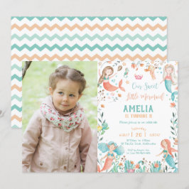 かわいい人魚の誕生日が海の写真に 招待状