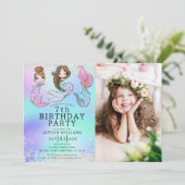 かわいい人魚の誕生日ガール写真 招待状 (スタンド正面)