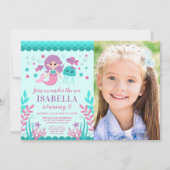 かわいい人魚の誕生日パーティーの写真 招待状 (正面)