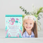 かわいい人魚の誕生日パーティーの写真 招待状 (スタンド正面)