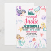 かわいい人魚の誕生日パーティーの招待状 招待状 (正面/裏面)
