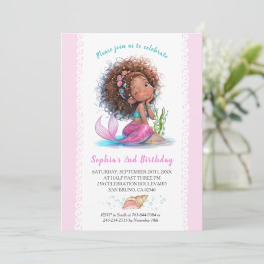 かわいい人魚の誕生日パーティーの招待状 招待状 (スタンド正面)