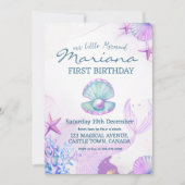 かわいい人魚の誕生日パーティーガール 招待状 (正面)