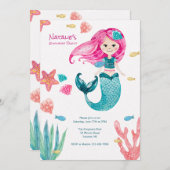 かわいい人魚の誕生日パーティー招待状 招待状 (正面/裏面)