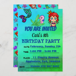 かわいい人魚の誕生日パーティー海 招待状