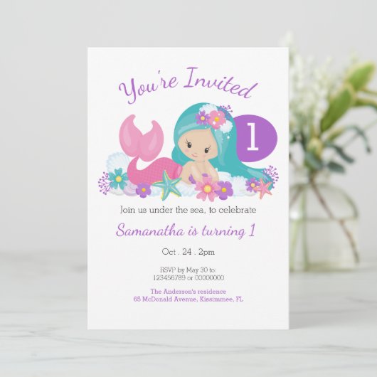 かわいい人魚の誕生日パーティー 招待状 (スタンド正面)
