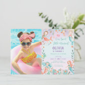 かわいい人魚の誕生日レインボーアンダーザシー写真 招待状 (スタンド正面)