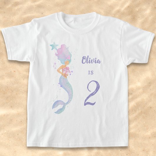 かわいい人魚の誕生日女の子シャツ 年齢2歳 Tシャツ