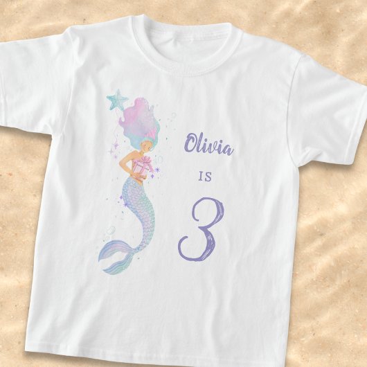 かわいい人魚の誕生日女の子シャツ 年齢3歳 Tシャツ