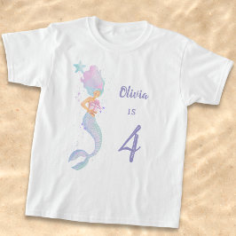 かわいい人魚の誕生日女の子シャツ 年齢4 Tシャツ