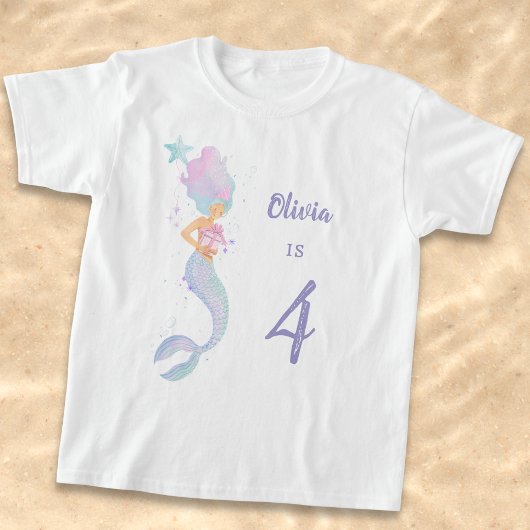 かわいい人魚の誕生日女の子シャツ 年齢4 Tシャツ