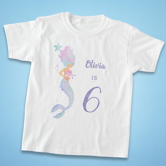 かわいい人魚の誕生日女の子シャツ 年齢6 Tシャツ