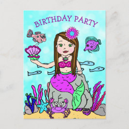 かわいい人魚の誕生日招待状 ポストカード