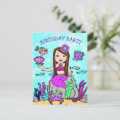 かわいい人魚の誕生日招待状 ポストカード (スタンド正面)