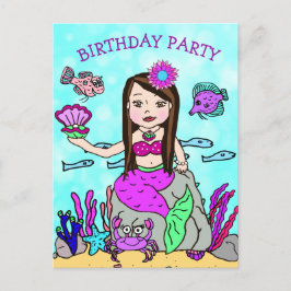 かわいい人魚の誕生日招待状 ポストカード