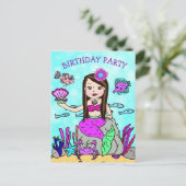かわいい人魚の誕生日招待状 ポストカード (スタンド正面)