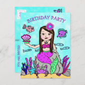 かわいい人魚の誕生日招待状 ポストカード (正面/裏面)