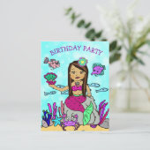 かわいい人魚の誕生日招待状 ポストカード (スタンド正面)