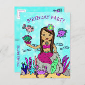 かわいい人魚の誕生日招待状 ポストカード (正面/裏面)