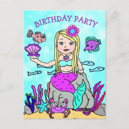かわいい人魚の誕生日招待状 ポストカード