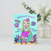 かわいい人魚の誕生日招待状 ポストカード (スタンド正面)