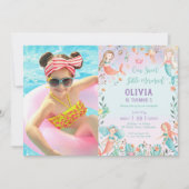 かわいい人魚の誕生日虹色の海の下の写真 招待状 (正面)