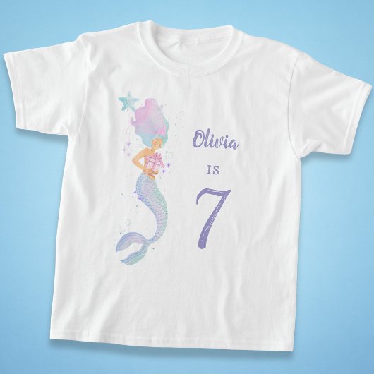 かわいい人魚の誕生日7歳シャツ Tシャツ