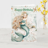 かわいい人魚の誕生日 カード (黄色い花)