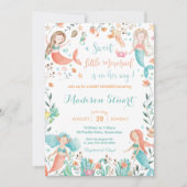 かわいい人魚の赤ちゃんが海の赤ちゃん女の子の下にシャワー 招待状 (正面)