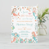 かわいい人魚の赤ちゃんが海の赤ちゃん女の子の下にシャワー 招待状 (スタンド正面)