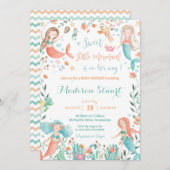 かわいい人魚の赤ちゃんが海の赤ちゃん女の子の下にシャワー 招待状 (正面/裏面)