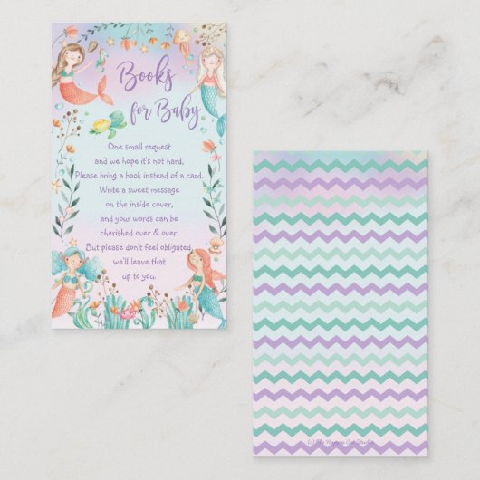かわいい人魚の赤ちゃんシャワー代わりに本を持ってくる エンクロージャーカード (正面/裏面)